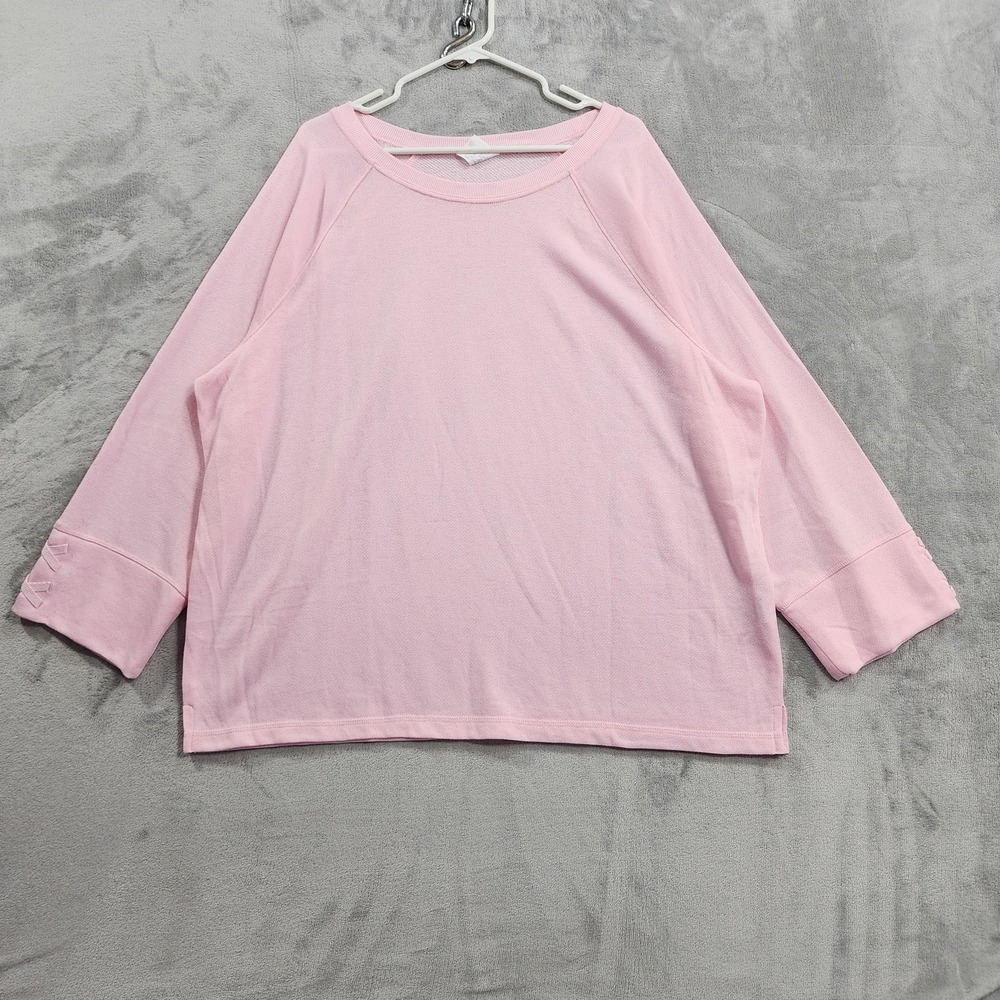 Just My Size Shirt Womens 3X Pink Raglan‎ 3/4 Sleeve Knit Top Strap Cuff Casual